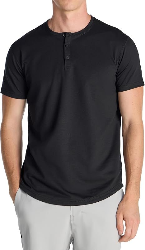 Black henley apparel product shot